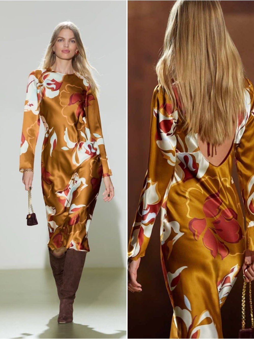 Reformation Davina Silk Dress XL Sepia Floral Backless Long Sleeve NWT